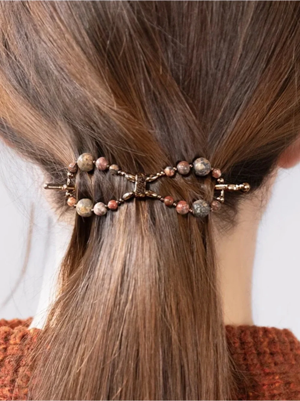 Lilla Rose Jana Flexi Flip Hair Clip 4327 Copper Leopard Skin Jasper Sz Small